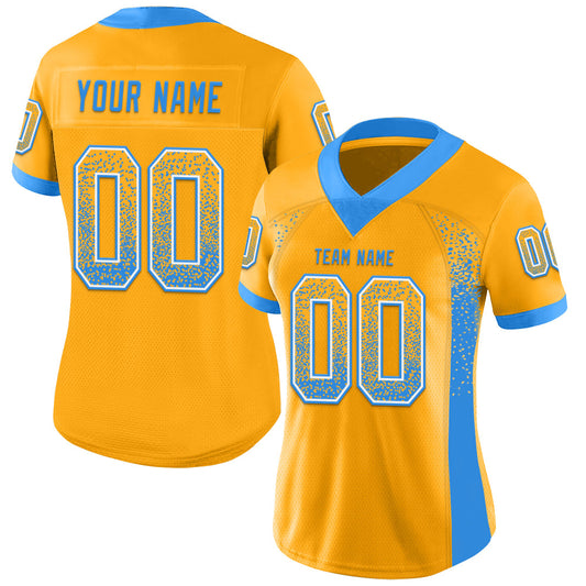 Custom Gold Powder Blue-White Mesh Drift Fashion Football Jersey - Sky-Custom
