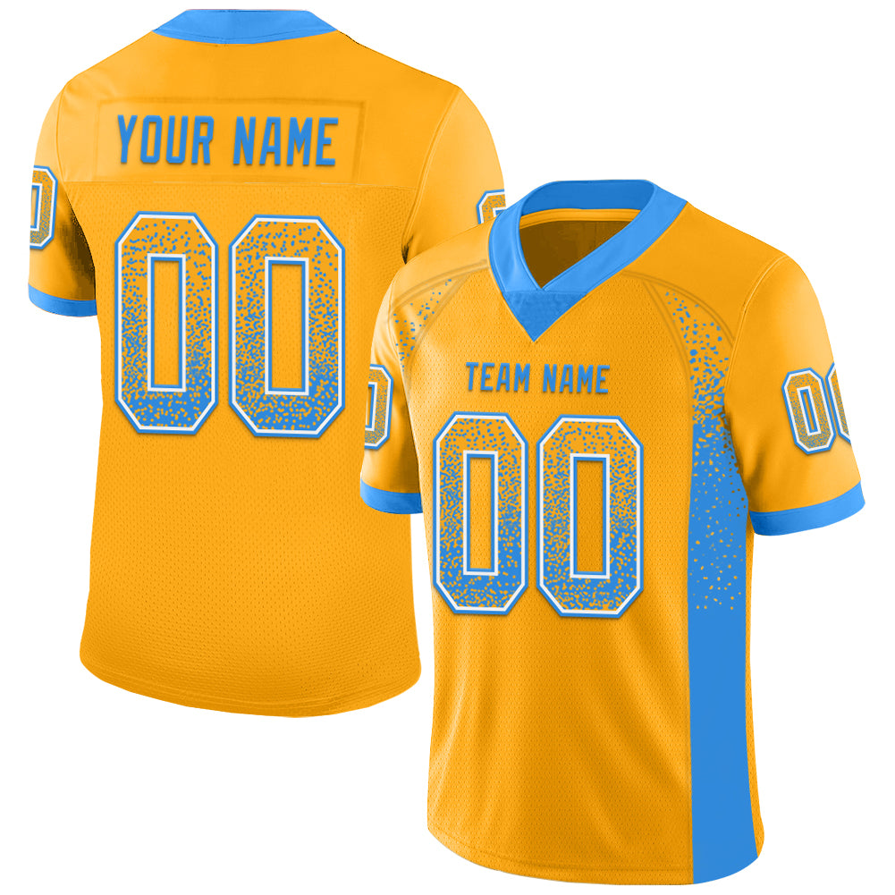 Custom Gold Powder Blue-White Mesh Drift Fashion Football Jersey - Sky-Custom