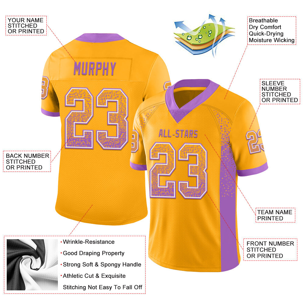 Custom Gold Medium Purple-White Mesh Drift Fashion Football Jersey - Sky-Custom