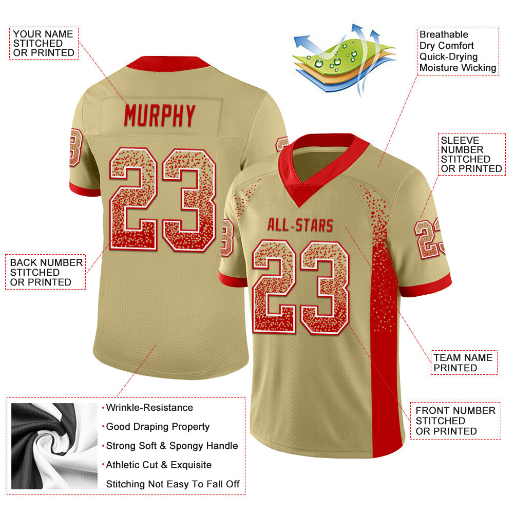 Custom Vegas Gold Red-White Mesh Drift Fashion Football Jersey - Sky-Custom