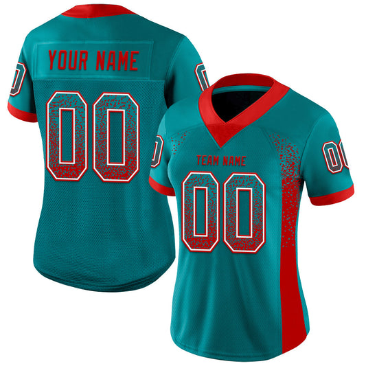 Custom Teal Red-White Mesh Drift Fashion Football Jersey - Sky-Custom