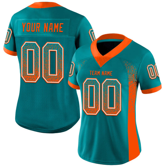 Custom Teal Orange-White Mesh Drift Fashion Football Jersey - Sky-Custom