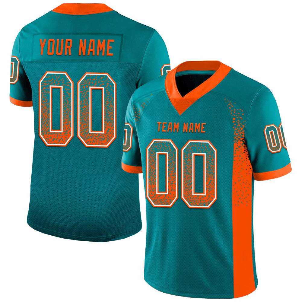 Custom Teal Orange-White Mesh Drift Fashion Football Jersey - Sky-Custom