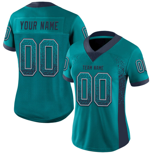 Custom Teal Navy-Gray Mesh Drift Fashion Football Jersey - Sky-Custom