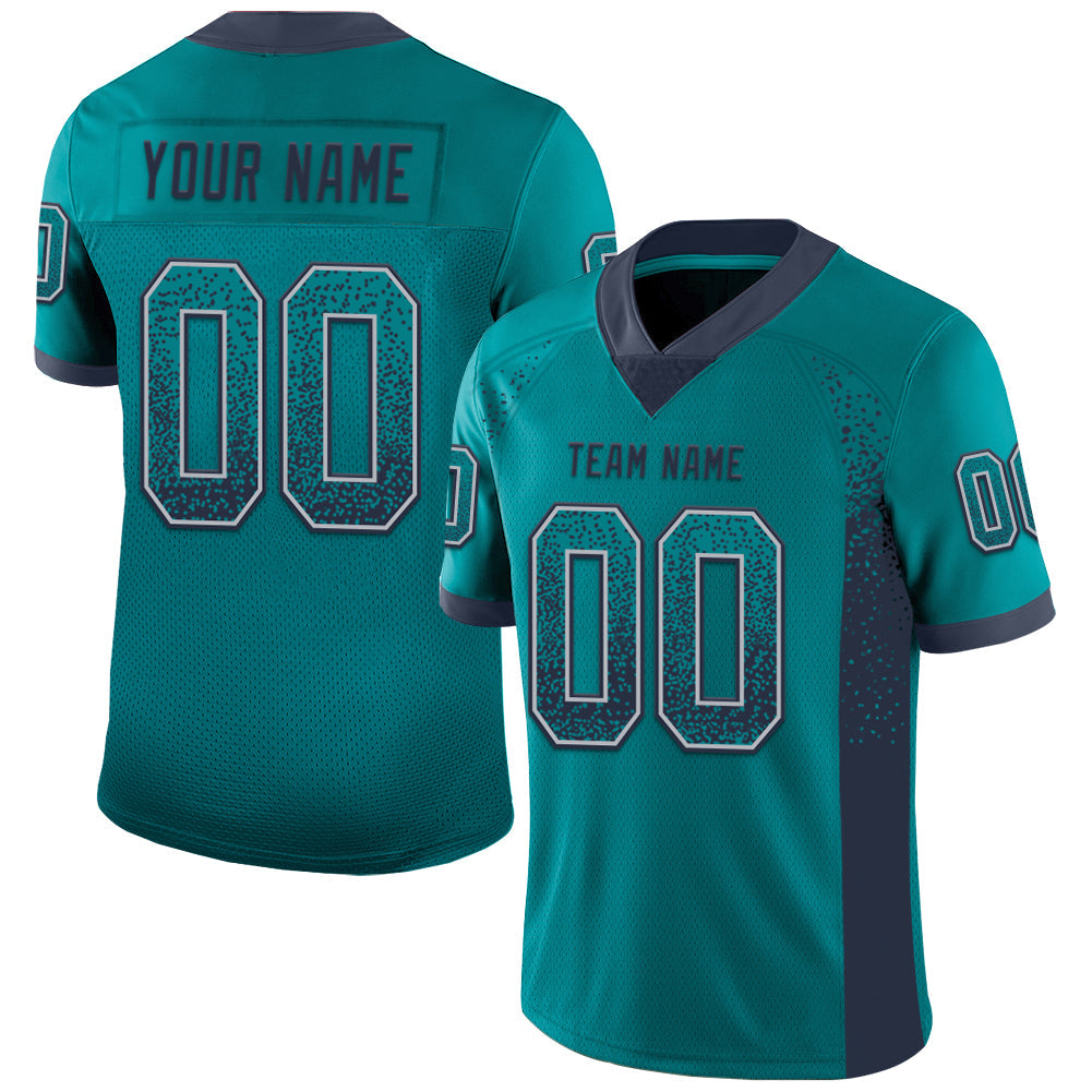 Custom Teal Navy-Gray Mesh Drift Fashion Football Jersey - Sky-Custom