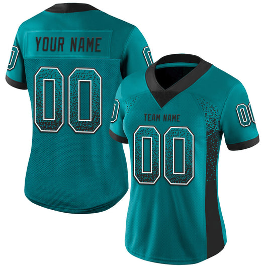 Custom Teal Black-White Mesh Drift Fashion Football Jersey - Sky-Custom