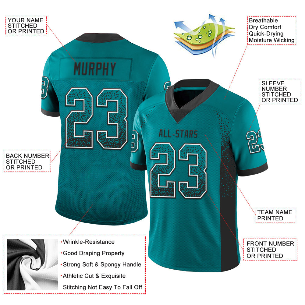 Custom Teal Black-White Mesh Drift Fashion Football Jersey - Sky-Custom