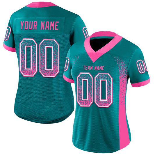 Custom Teal Pink-White Mesh Drift Fashion Football Jersey - Sky-Custom