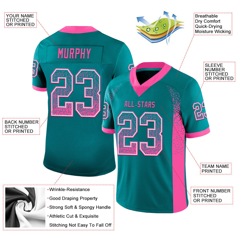 Custom Teal Pink-White Mesh Drift Fashion Football Jersey - Sky-Custom