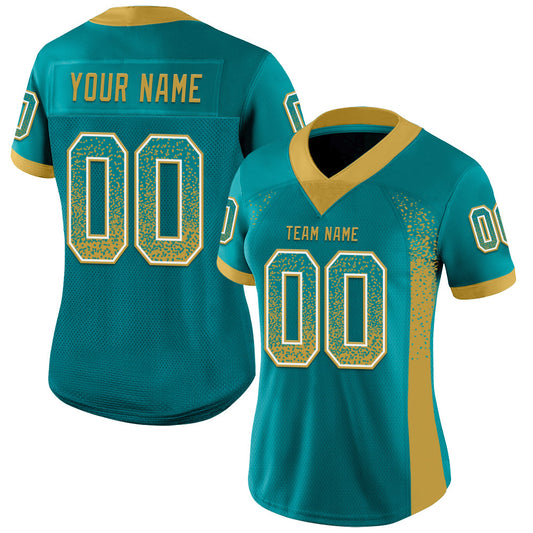 Custom Teal Old Gold-White Mesh Drift Fashion Football Jersey - Sky-Custom