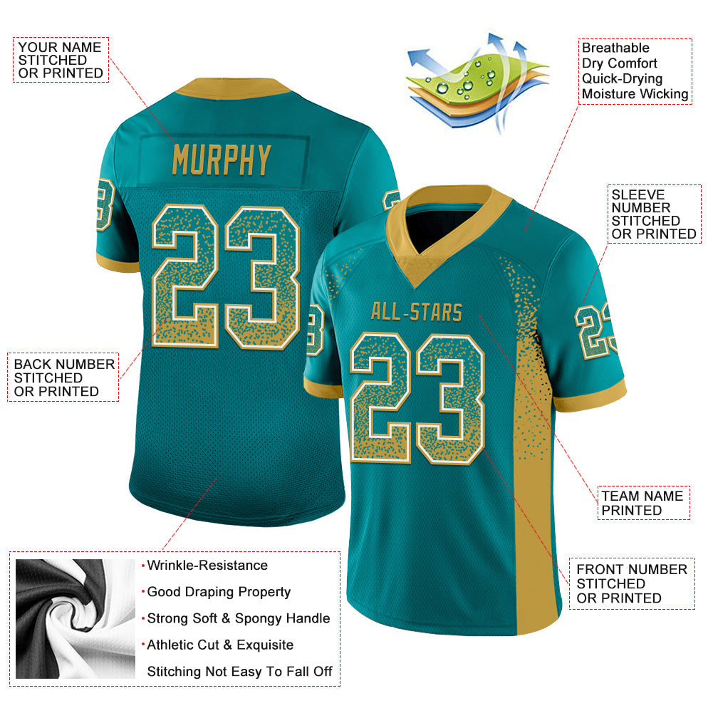 Custom Teal Old Gold-White Mesh Drift Fashion Football Jersey - Sky-Custom