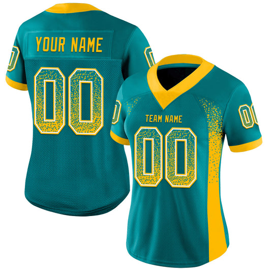 Custom Teal Gold-White Mesh Drift Fashion Football Jersey - Sky-Custom