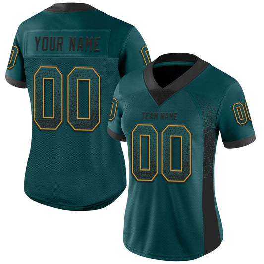 Custom Midnight Green Black-Old Gold Mesh Drift Fashion Football Jersey - Sky-Custom