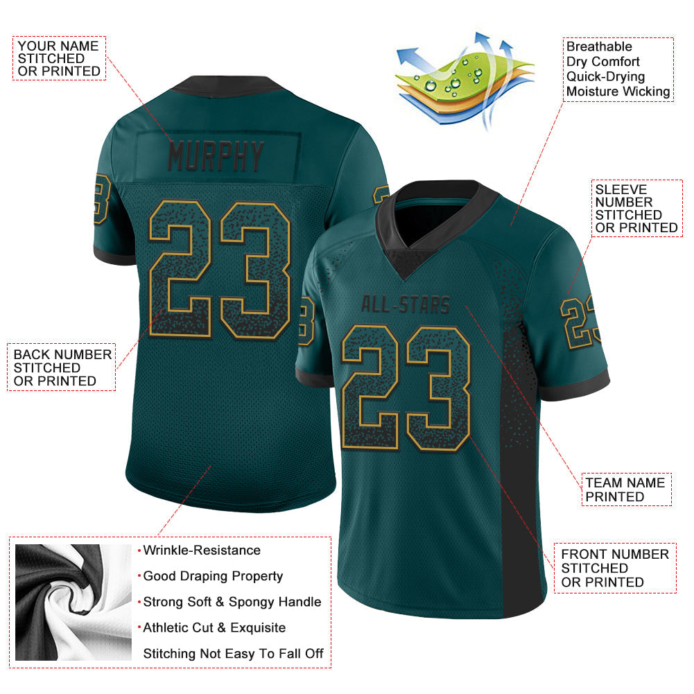Custom Midnight Green Black-Old Gold Mesh Drift Fashion Football Jersey - Sky-Custom