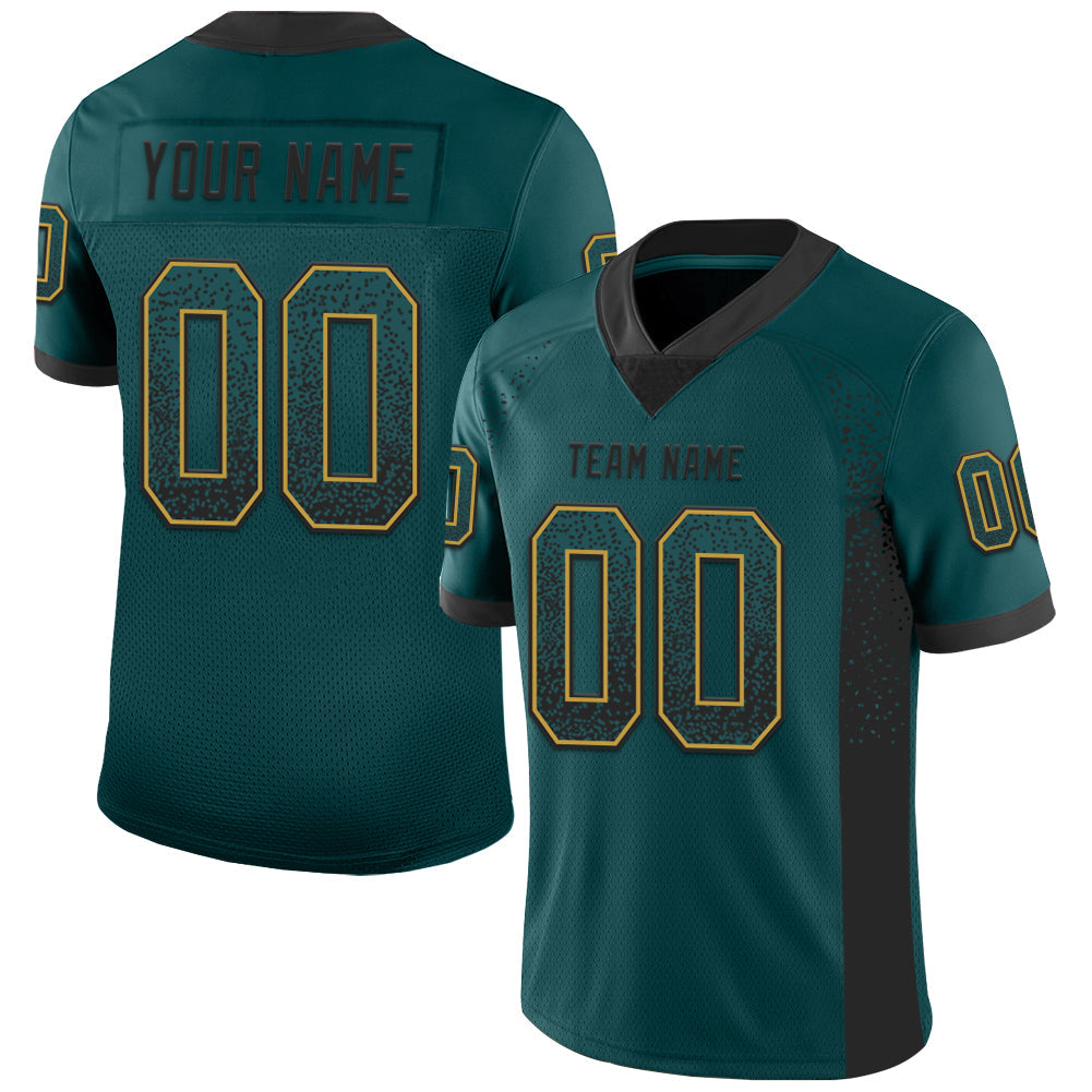 Custom Midnight Green Black-Old Gold Mesh Drift Fashion Football Jersey - Sky-Custom