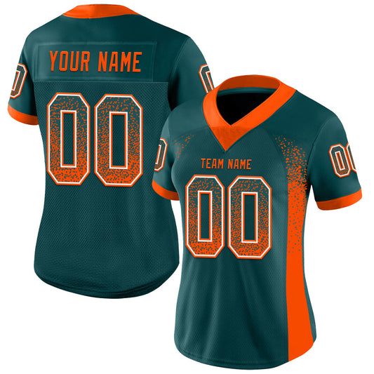 Custom Midnight Green Orange-White Mesh Drift Fashion Football Jersey - Sky-Custom