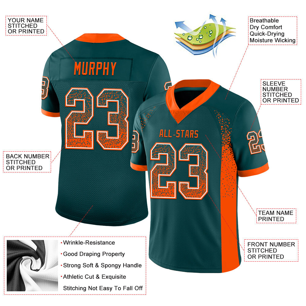 Custom Midnight Green Orange-White Mesh Drift Fashion Football Jersey - Sky-Custom