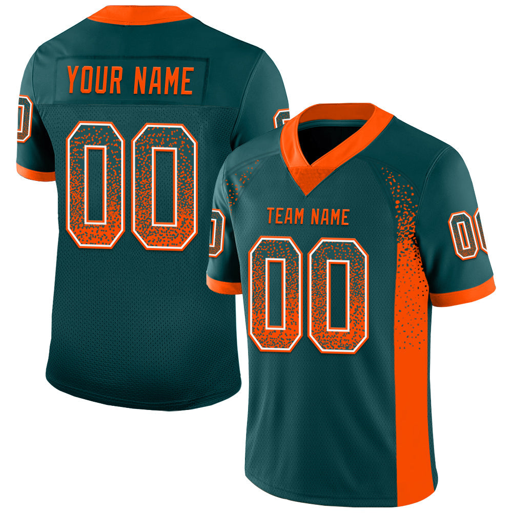 Custom Midnight Green Orange-White Mesh Drift Fashion Football Jersey - Sky-Custom