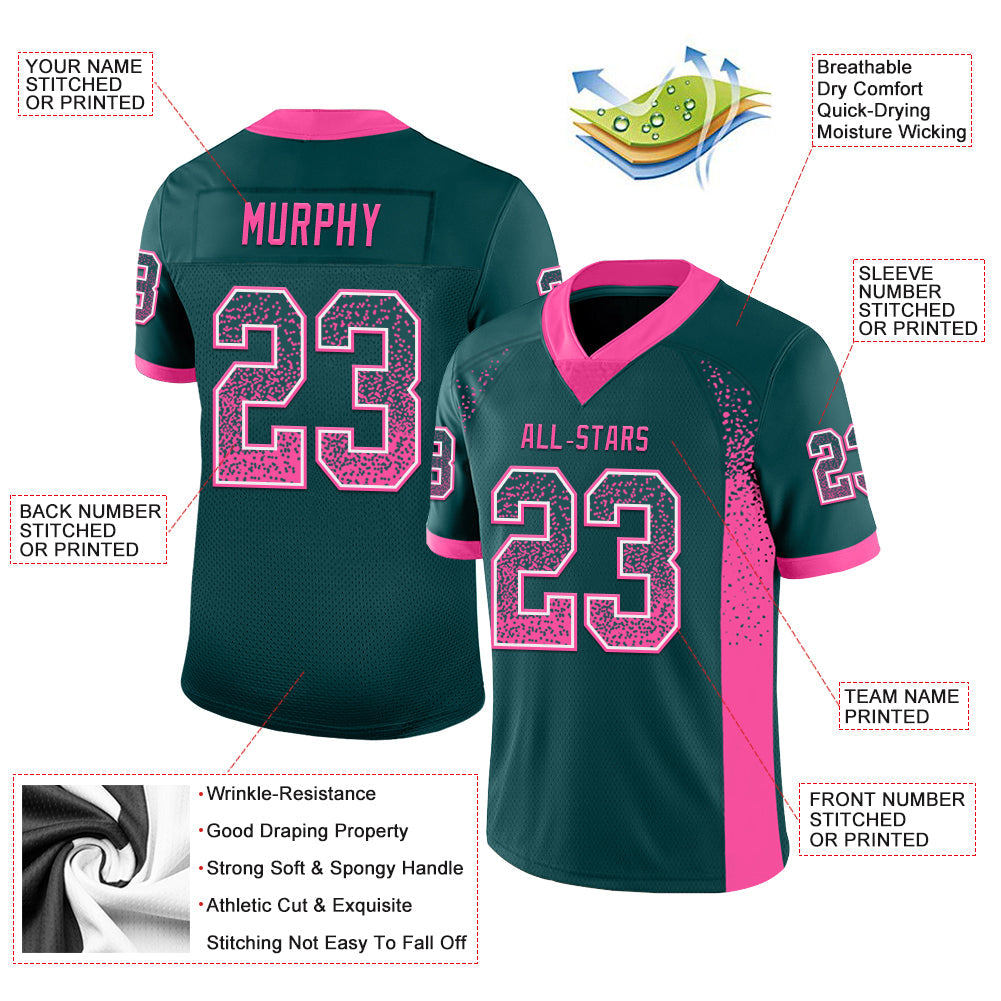 Custom Midnight Green Pink-White Mesh Drift Fashion Football Jersey - Sky-Custom