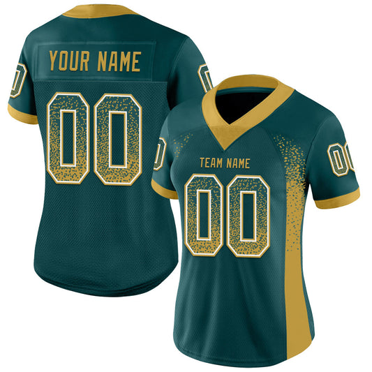 Custom Midnight Green Old Gold-White Mesh Drift Fashion Football Jersey - Sky-Custom