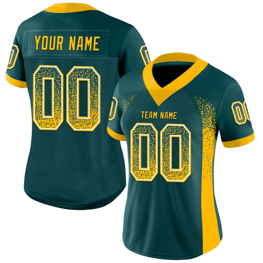 Custom Midnight Green Gold-White Mesh Drift Fashion Football Jersey - Sky-Custom