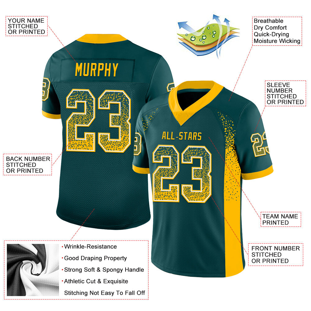 Custom Midnight Green Gold-White Mesh Drift Fashion Football Jersey - Sky-Custom