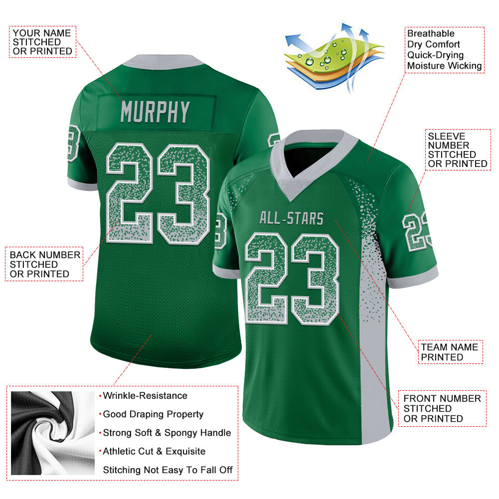Custom Kelly Green Gray-White Mesh Drift Fashion Football Jersey - Sky-Custom