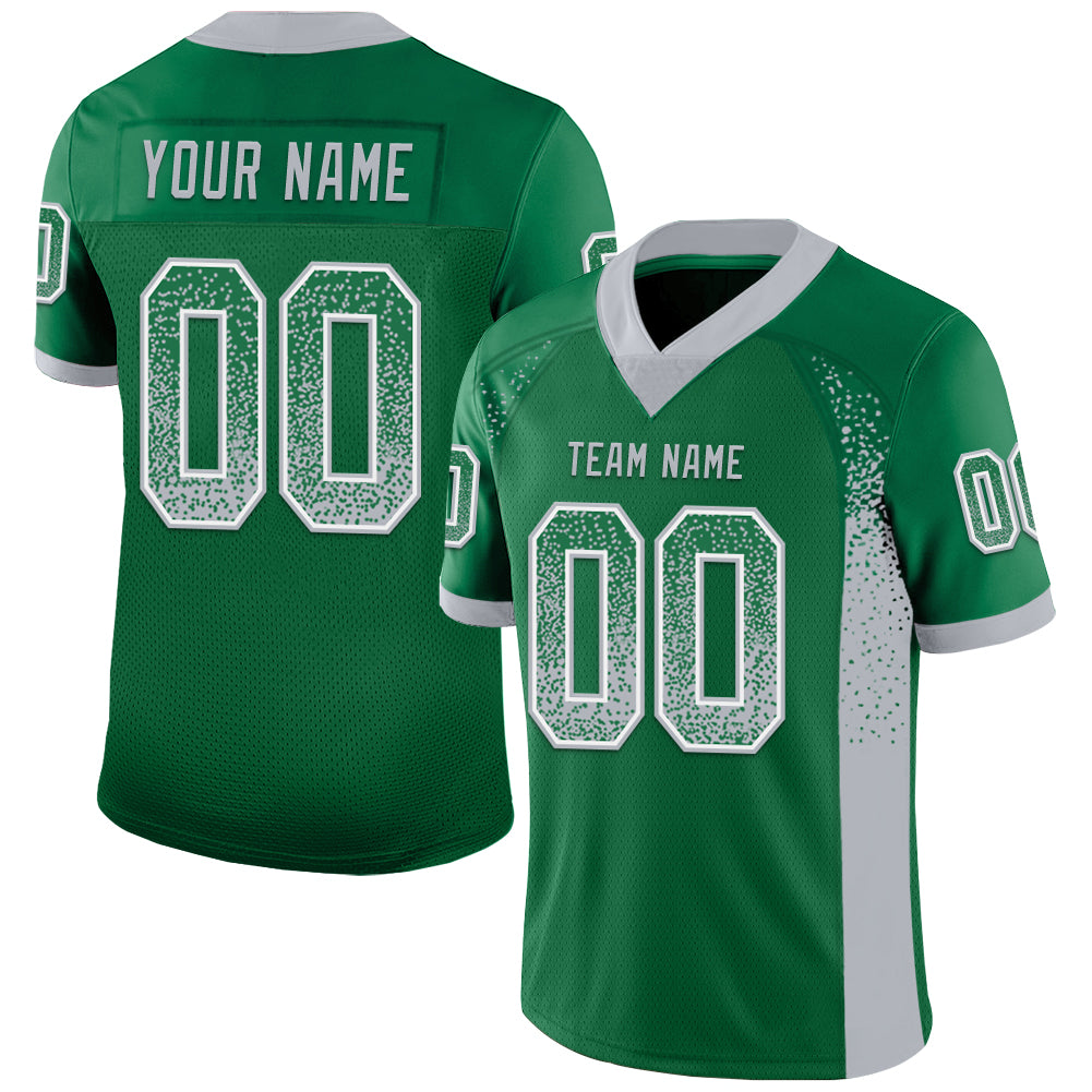 Custom Kelly Green Gray-White Mesh Drift Fashion Football Jersey - Sky-Custom