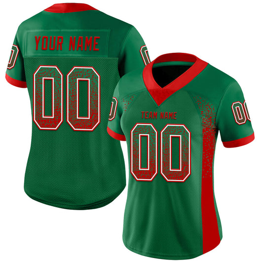 Custom Kelly Green Red-White Mesh Drift Fashion Football Jersey - Sky-Custom