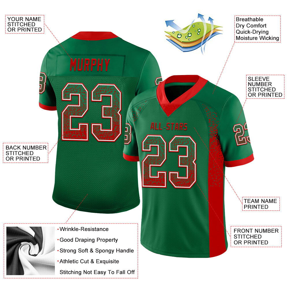 Custom Kelly Green Red-White Mesh Drift Fashion Football Jersey - Sky-Custom