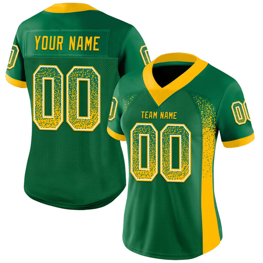 Custom Kelly Green Gold-White Mesh Drift Fashion Football Jersey - Sky-Custom