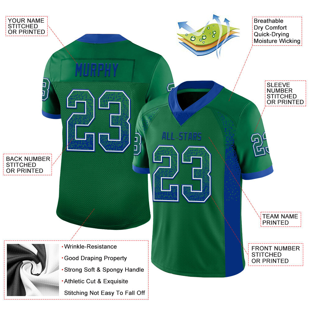 Custom Kelly Green Royal-White Mesh Drift Fashion Football Jersey - Sky-Custom