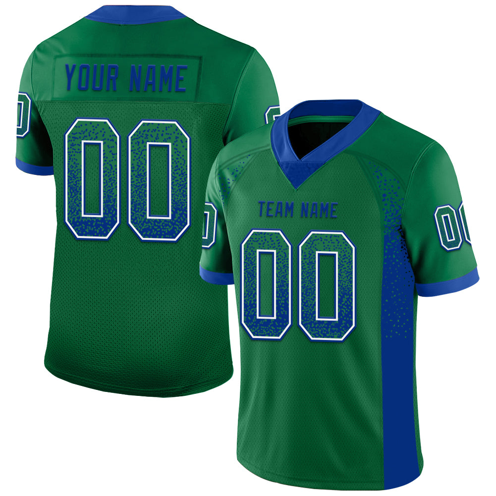 Custom Kelly Green Royal-White Mesh Drift Fashion Football Jersey - Sky-Custom