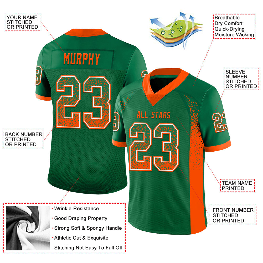Custom Kelly Green Orange-White Mesh Drift Fashion Football Jersey - Sky-Custom