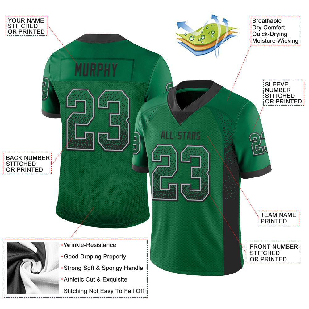 Custom Kelly Green Black-Gray Mesh Drift Fashion Football Jersey - Sky-Custom
