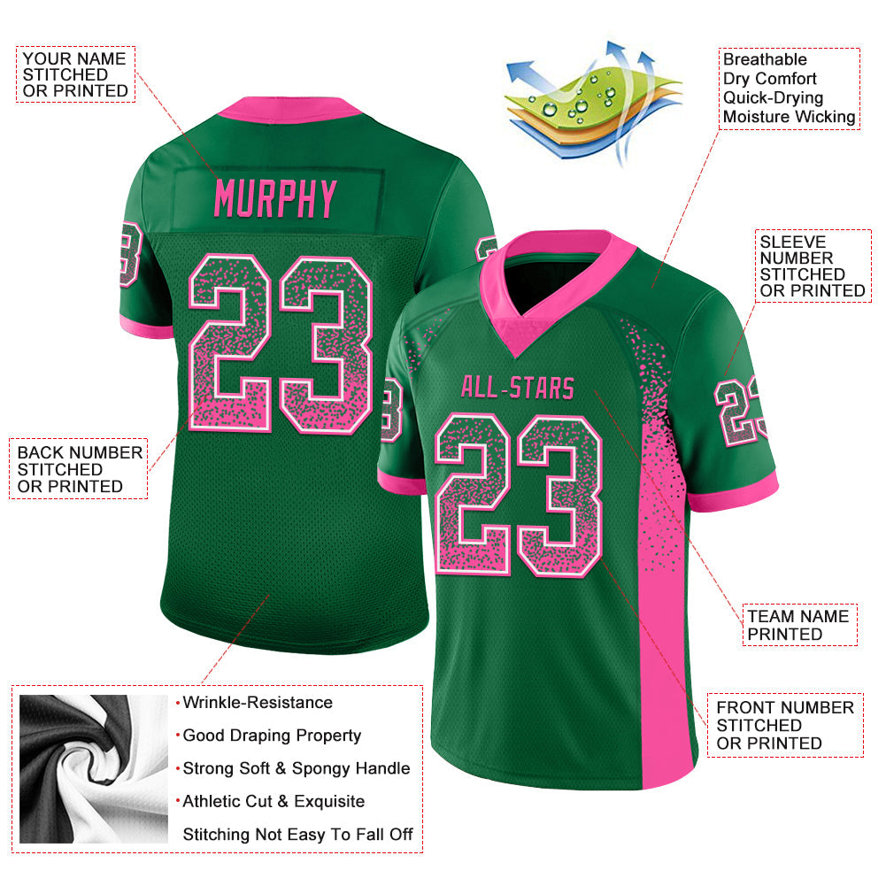 Custom Kelly Green Pink-White Mesh Drift Fashion Football Jersey - Sky-Custom