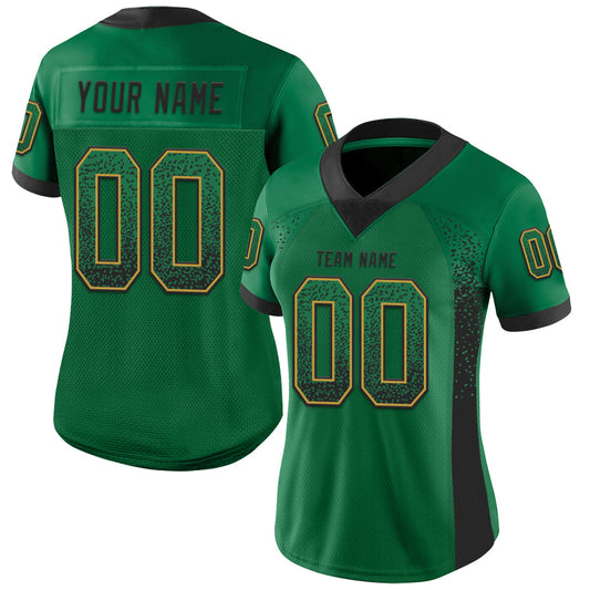 Custom Kelly Green Black-Old Gold Mesh Drift Fashion Football Jersey - Sky-Custom