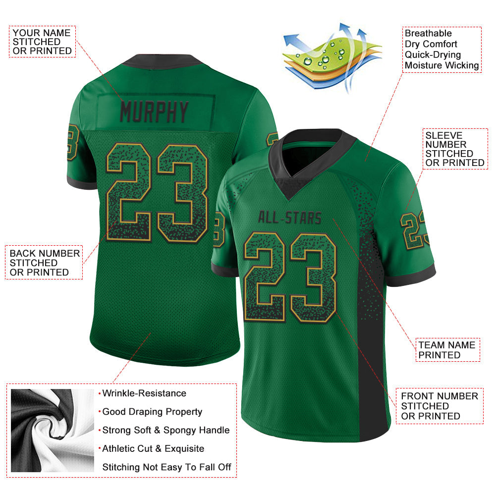 Custom Kelly Green Black-Old Gold Mesh Drift Fashion Football Jersey - Sky-Custom