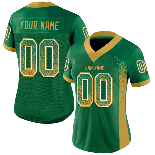 Custom Kelly Green Old Gold-White Mesh Drift Fashion Football Jersey - Sky-Custom