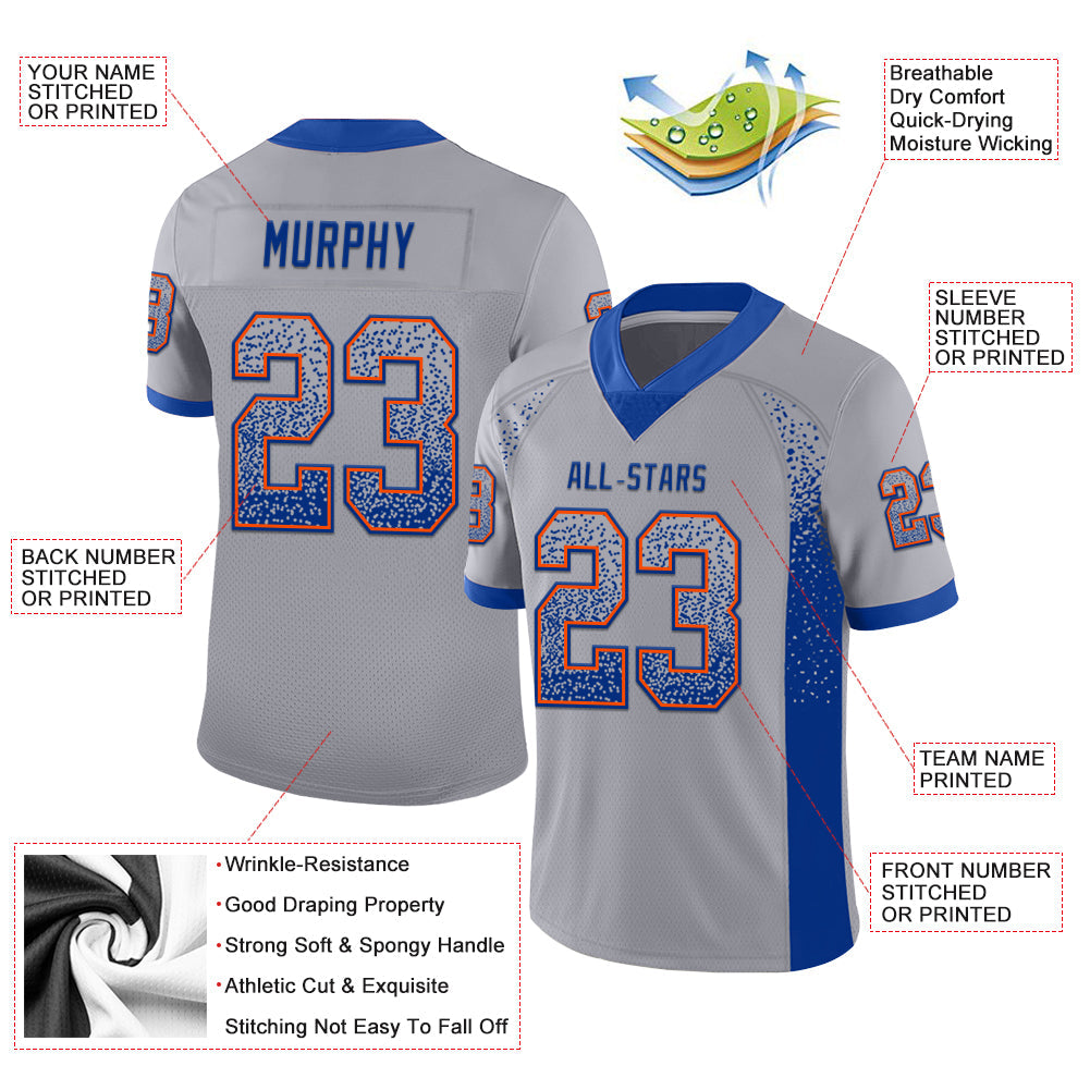 Custom Gray Royal-Orange Mesh Drift Fashion Football Jersey - Sky-Custom