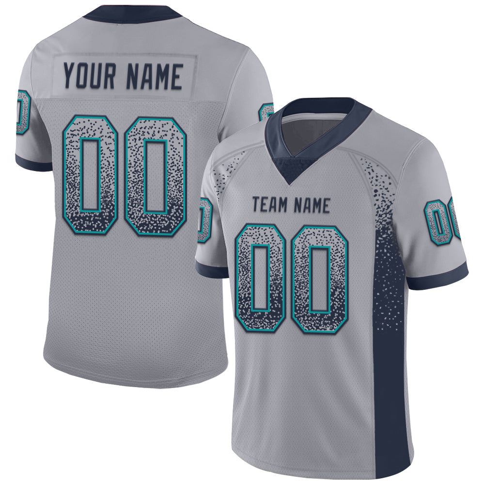 Custom Gray Navy-Teal Mesh Drift Fashion Football Jersey - Sky-Custom