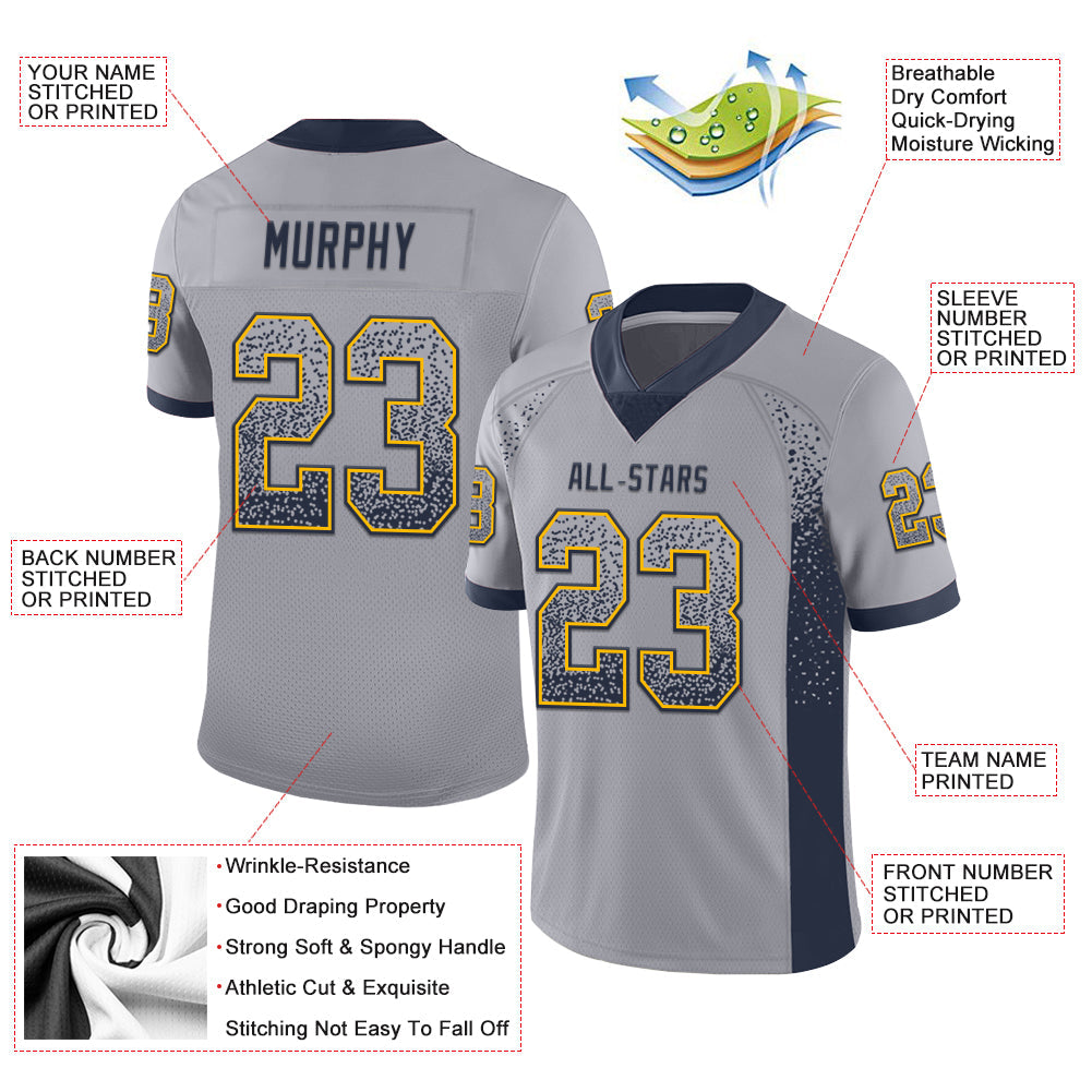 Custom Gray Navy-Gold Mesh Drift Fashion Football Jersey - Sky-Custom