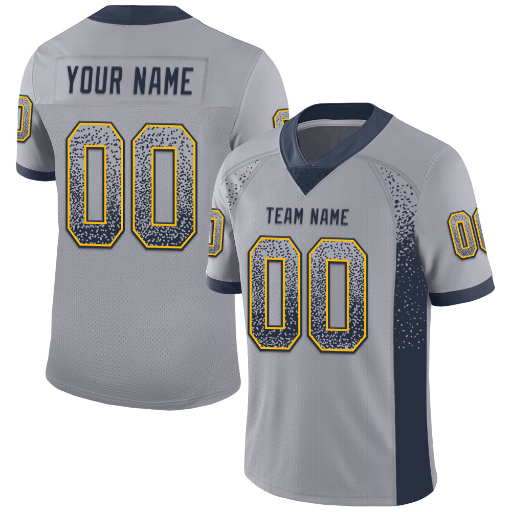 Custom Gray Navy-Gold Mesh Drift Fashion Football Jersey - Sky-Custom
