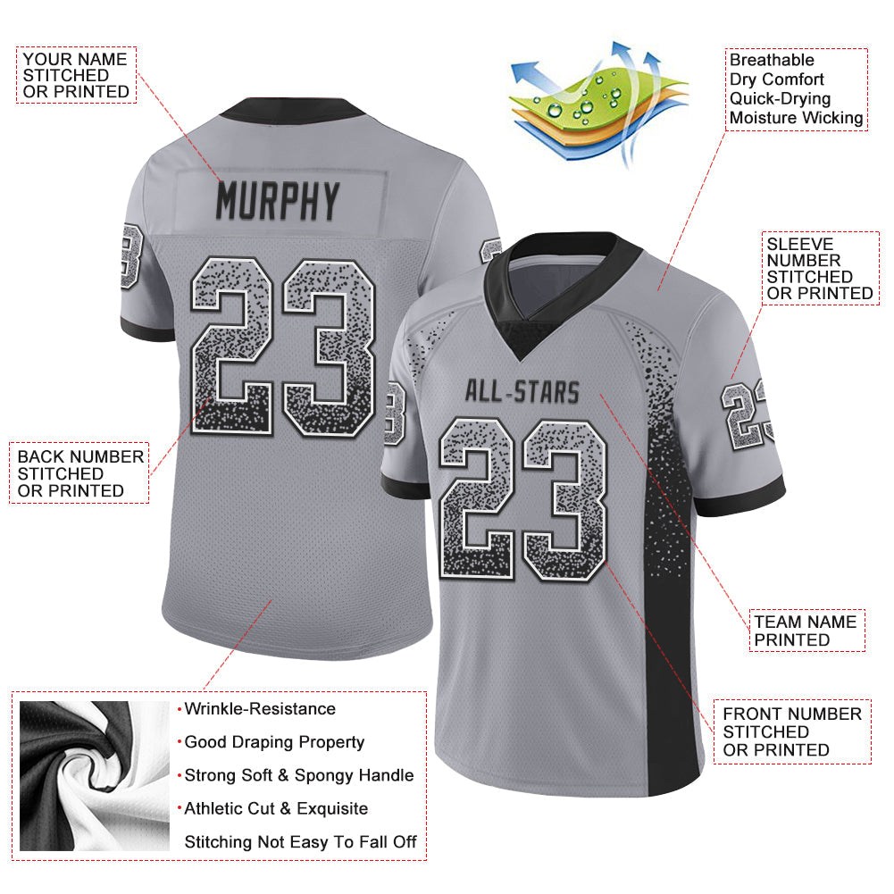 Custom Gray Black-White Mesh Drift Fashion Football Jersey - Sky-Custom