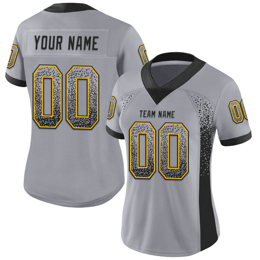 Custom Gray Black-Gold Mesh Drift Fashion Football Jersey - Sky-Custom
