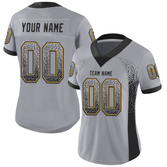 Custom Gray Black-Old Gold Mesh Drift Fashion Football Jersey - Sky-Custom