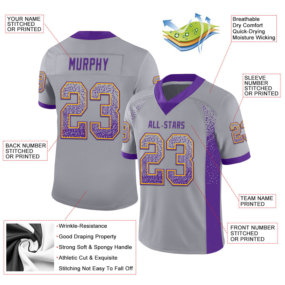 Custom Gray Purple-Gold Mesh Drift Fashion Football Jersey - Sky-Custom