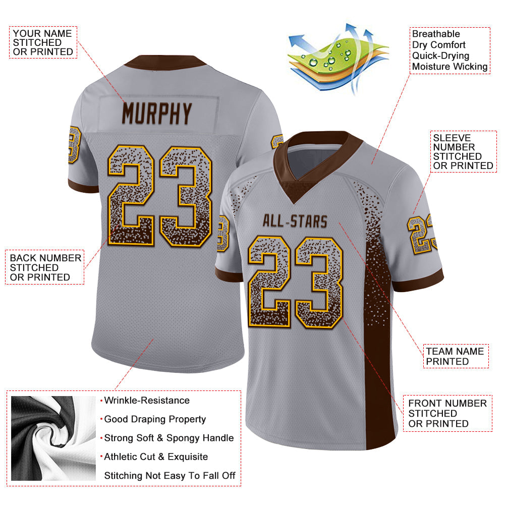 Custom Gray Brown-Gold Mesh Drift Fashion Football Jersey - Sky-Custom