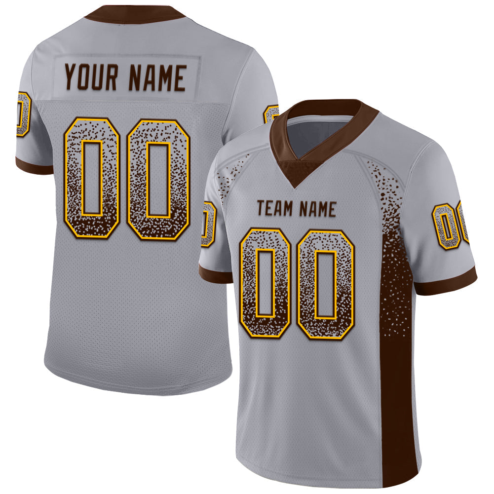 Custom Gray Brown-Gold Mesh Drift Fashion Football Jersey - Sky-Custom