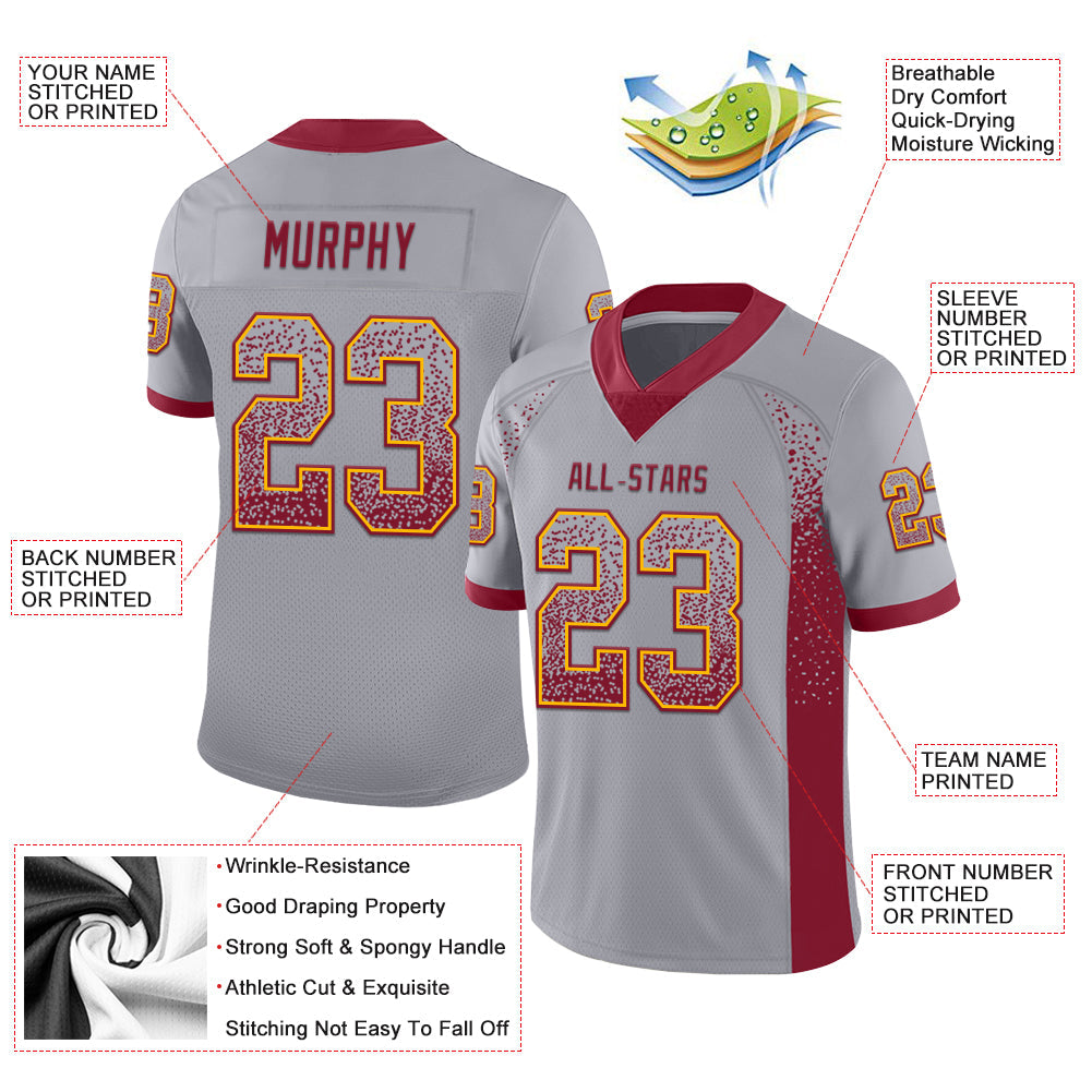 Custom Gray Crimson-Gold Mesh Drift Fashion Football Jersey - Sky-Custom